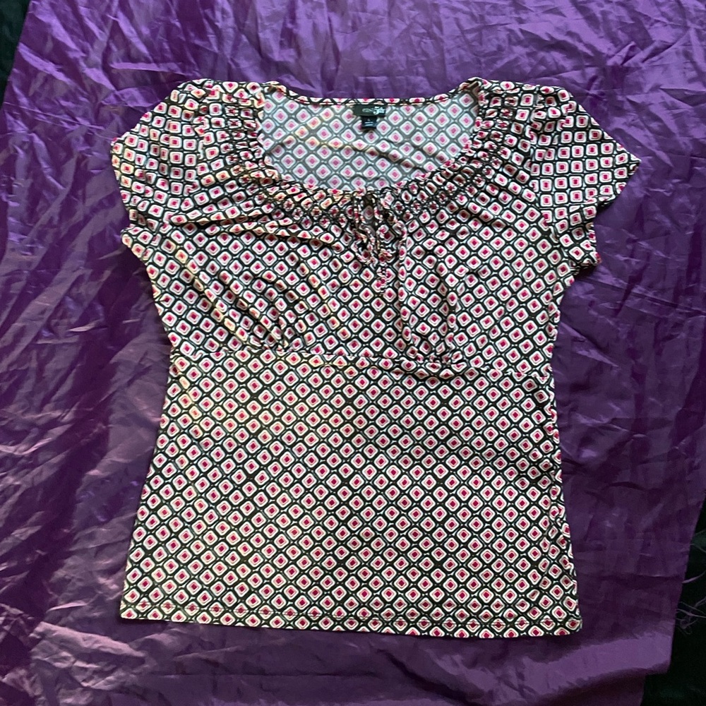 Geometric Patterned Top - Pink, Orange, Brown